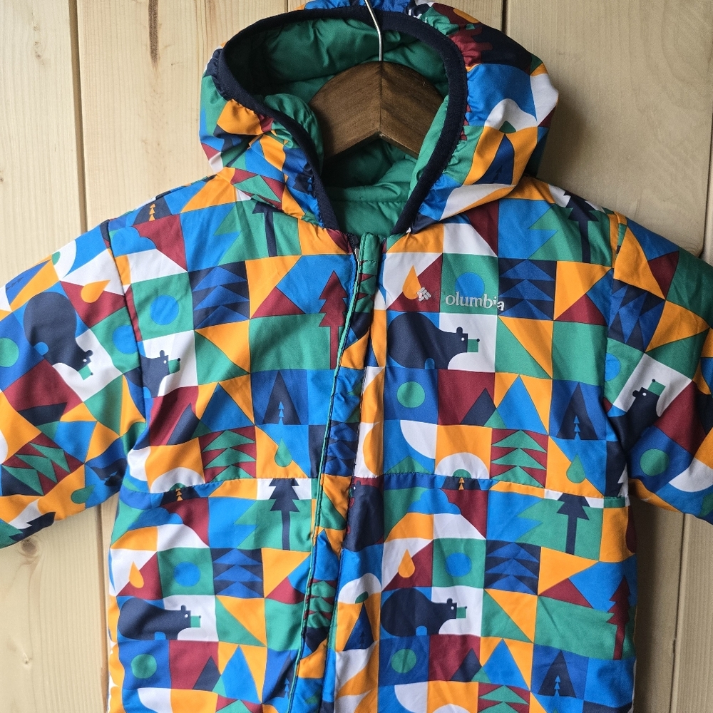 Columbia Baby Reversable One Piece Snow Suit Green Blue Infant - Picture 2 of 11
